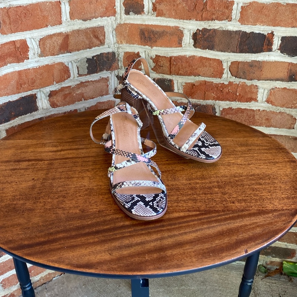 Madewell skinny strap sandal, snake embossed leather, size 8, good condition